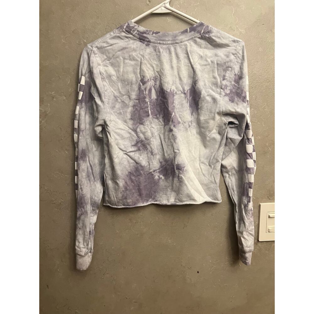 Vans Purple Gray Tie Dye Marbled Crop Long Sleeve Shirt X-Small XS Checkerboard - Picture 11 of 12